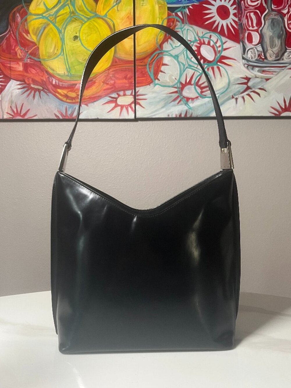 Gucci Tom Ford Era Vintage Glossy Black Leather Shoulder Bag 001 2122 3014